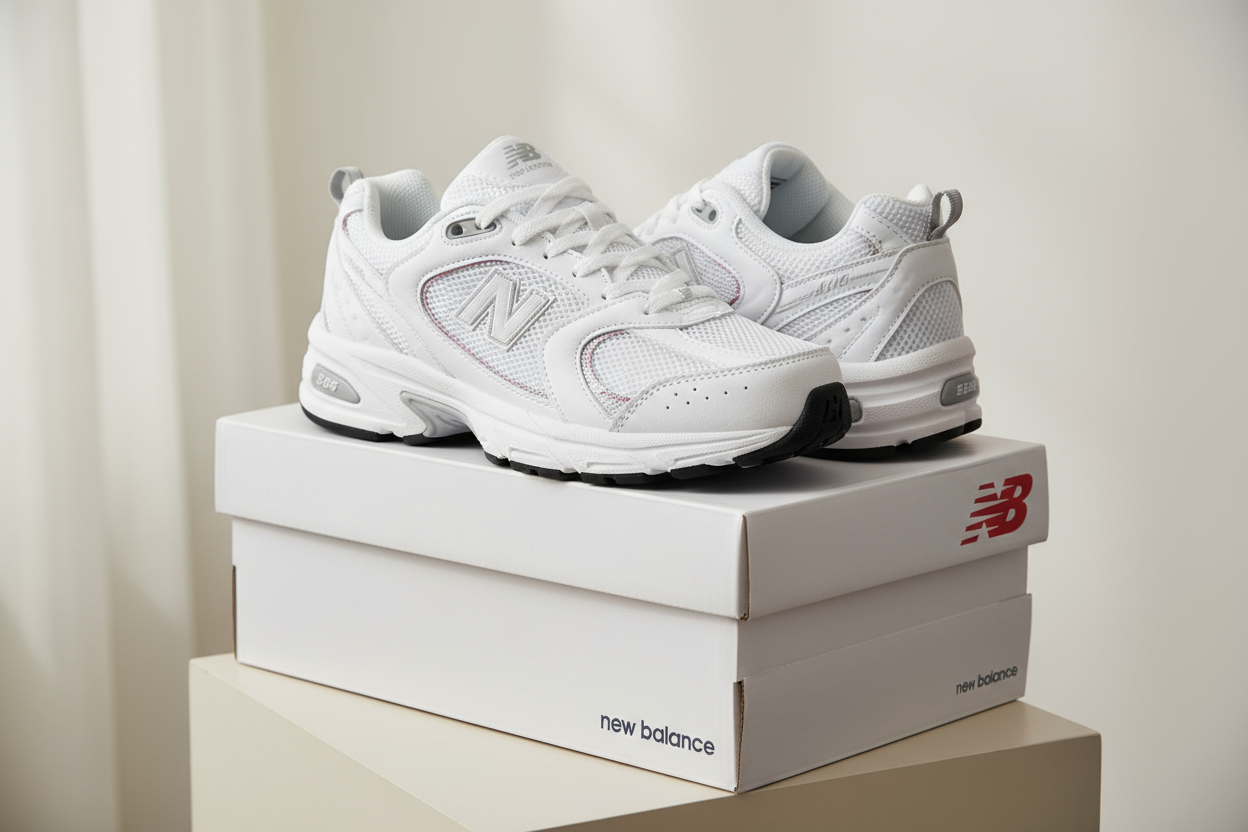 New Balance 530 Blanco Dama sobre su caja